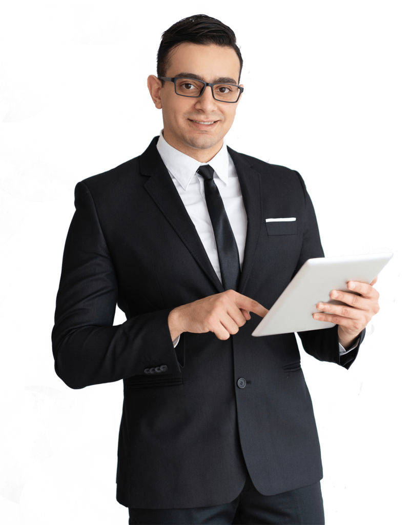 Cheerful Business Man Holding Tablet